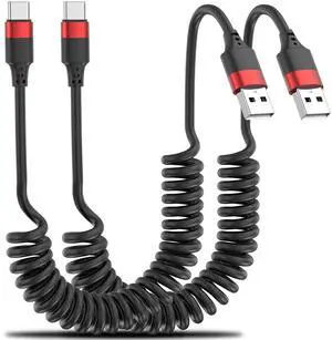 Coiled USB C Cable for Car 2 Pack Type C Charger Cord Fast Charging for iPhone 16/15 USB A to USB C Cable for Android Auto Compatible with  Galaxy S24 S23 S22 Note 20 10 A50 A20 Moto G LG