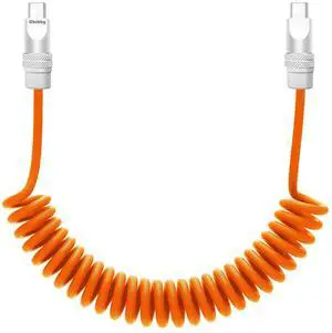 Curly Chubby - Retractable Fast Charging Cable 240W Coiled Charger Cord for Car Durable USB-C Cable for Phones Tablets and More Orange Type-C to Type-C 1.3FT-2.3FT