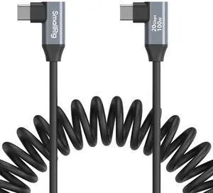 USB C to USB C Coiled Data Cable (Angled to Angled) 90 Degree Type C Cable 20Gbps High Speed Data Transfer Support PD 100W Fast Charging for iPhone Laptops and Cameras etc. - 4793