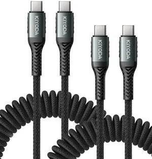 USB C to USB C Cable Coiled 3FT 2Pack Braided Type C Charger for Car 66W Fast Charging Cord Compatible with iPhone 16 15 iPad  Galaxy Google Pixel Moto LG TCL Phones