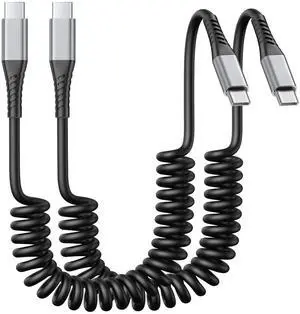 Coiled USB C to USB C Cable 3FT 2Pack Retractable Car Charger Cord Type C to C Cable Fast Charging for iPhone 16 15 Pro Max iPad MacBook  Galaxy S23 S24 USBC to USBC Cables for Car