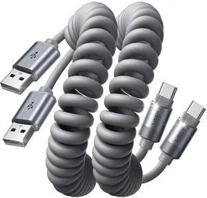 Coiled USB C Cable 2 Pack for Android Auto & CarPlay Cable 4FT Short USB A to USB C Cable Compatible with iPhone 16/15  Galaxy S25/S24/S23 A15/A14 Google Pixel 9/8 Moto OnePlus TCL