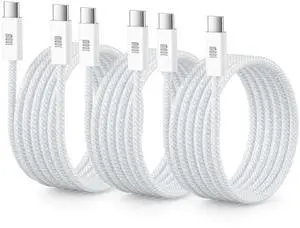 USB C to USB C Cable 100W 6ft Extra Long 5A Woven Fast Charging Cord Type C Data Transfer for MacBook Pro Charger iPad Air5/4 Mini 6/A17 Pro iPhone 16 15 Pro Max Laptop Tablets 3-Pack