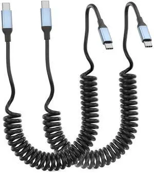 Coiled USB C Cable to USB C 3FT 2Pack iPhone 16 Car Charger Fast Charging Retractable USBC Cable for Car Play Short Type C to C Cord for iPhone 16/15/Plus/Pro/Pro Max/ Galaxy S23 Pixel