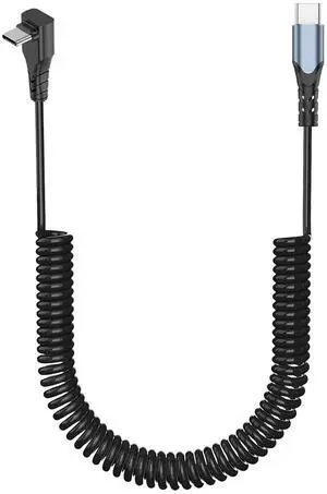 Coiled USB C to C Cable - 90 Degree Type C Charger Cord for Car with 60W Fast Charging and Retractable Spring Spiral Design