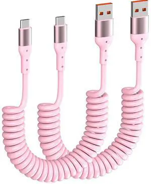 Coiled Car Carplay Cable Cord for iPhone 16 2 Pack 5FT USB to USB C Coiled Cable for Car Carplay Short USB C Retractable Cord for iPhone 16/16 Plus/16 Pro/16 Pro Max/15/15 Plus/15 Pro/15 Pro Max