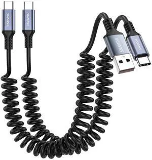 2Pack Car Carplay Coiled USB C Cable 1ft - USB C Cable for Car Coiled USBC Charger Cable Compatible with iPhone 16/15/Plus/Pro/Pro Max/ Galaxy S24