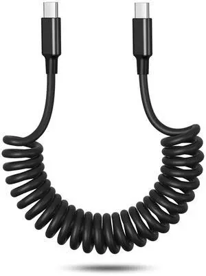 Coiled USB C Cable for Car USB c to USB c iPhone 16 Carplay Cable 60W Fast Charging 3FT Retractable Type C Android Auto Car Charger Cord for  Galaxy S25 S24 S23 A56 A16 iPhone 16 15 Pro