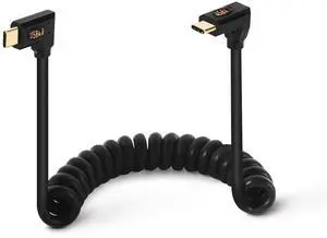 3.9ft USB 4.0 Type C Coiled Cable Bidirectional 40Gbps 240W PD Charging 8K@60Hz Video Left Right to Up Down Angle Male Spring Spiral Cord for Thunderbolt 4/3 Smartphone Laptop Monitor