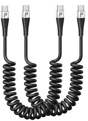 USB C to C 100W 3ft 2Pack Coiled USB C Charger Cable for Car Short Type C USBC Fast Charging Cable for iPhone 16/15/Pro/Plus/Pro Max/ Galaxy S23 Compatible All Type C Devices