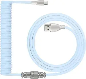 Coiled Keyboard Cable: 1.5M USB-C to USB-A Braided Cord with Detachable Aviator Connector Durable & Tangle-Free for Custom & Mechanical Gaming Keyboards (Blue)
