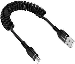 Coiled USB Type C to USB A Charging Cable Fast Charging for iPhone 16E 16 Pro Max 15 Plus 3FT Black Retractable Charger Cord for Car for  Galaxy S25 Edge Ultra S24 FE Z Flip 7 Z Fold 7 Pixel 9
