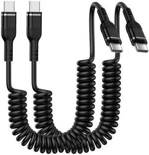 USB C to USB C Coiled Cable 6FT Retractable Auto Type C Fast Car Charging Cord for  Galaxy S25 Ultra S24 FE A16 A56 A15 A55 A54 A14 S23 iPhone 16e/16/16 Pro/16 Pro Max/15 Pro Max Pixel 9 8 Pro