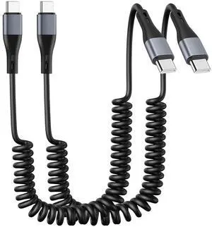 USB C Cable for iPhone 16e/16/15 Pro Max/Plus 2-Pack Coiled USBC to Type-C Fast Charging Cable for Car iPad Pro/Air/Mini  Pixel Tablet Android Phone Car Charger Cord Retractable 6FT