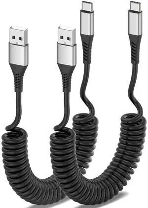 Coiled USB C Cable 2 Pack 3ft USB to USB-C Cable for Car Android Auto Coiled USBC CarPlay Cord 3A Retractable USB C Cord Fast Charging for iPhone 16 15 Pro Max  Galaxy S24 S23 S22 S21