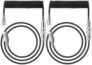 Coiled Keyboard Cable (2Pack) Coiled USB C Cable for Gaming Keyboard with Detachable Metal Aviator Black