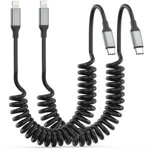 Coiled USB C to Lightning Cable 2 Pack [MFi Certified] Retractable USB C iPhone Charger PD Fast Charging for Car Short Type C to  CarPlay Cord for iPhone 14 13 12 11 Pro Max XR XS 8 SE iPad