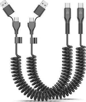 Coiled USB C Cable CarPlay Cable for iPhone 16 15 Pro Max Plus  USB C/A to Type C Car Charger Cord for  Android Auto & More (3FT 2Pack)