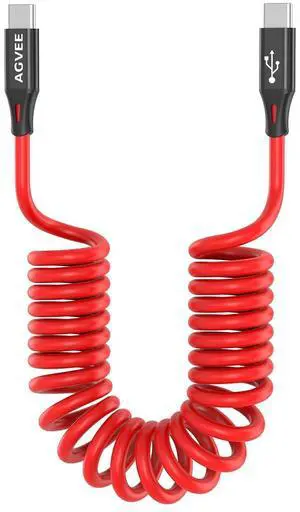 3ft Coiled Short USB-C to USB-C Charging Cable [USB-IF Certified] 60W PD Fast Charger Cord in Car for iPhone 16/15 CarPlay Galaxy S25 S24 S23 S22 S21 S10 S9 S8 Google Pixel Red