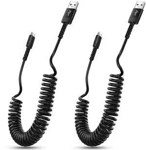Coiled Type C Cable [2-Pack] 6FT USB A to Type C Cable for Car Retractable USB-C Fast Charging for CarPlay&Android Auto Compatible with iPhone 16/15  Galaxy S24/S23/S22