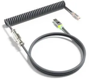 C01 Ultra Coiled USB C Cable Double Sleeved with RGB Light Plug Detachable Metal Aviator Type-C to USB-A Mechanical Gaming Keyboard Cable for Win Mac PS4 Xbox Switch Printer Tablet(Gray)