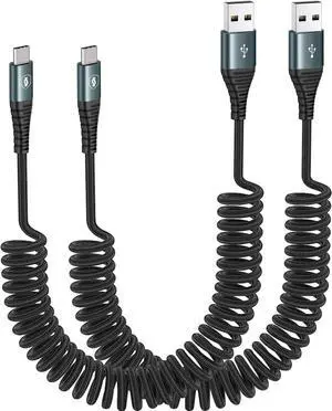 USB C Charger Cable Fast Charging Coiled USB A to USB C Cable for Car 2Pack 3FT Braided Type C Cord Compatible with iPhone 15 Pro Max  Galaxy S10 / S10+ / Note 9 8 LG V30 and More Black