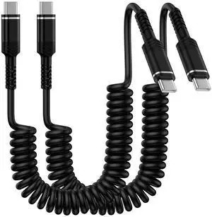 S25 Retractable USB C Cable PD20W 3ft Coiled USB-C to Type C Fast Charge Cord for Car USB-C Charging Cable for Galaxy S25 Ultra A16 A15 A55 S24 Pixel 9 Pro XL Fold 8a 8 7 Pro iPhone 16 Pro Max