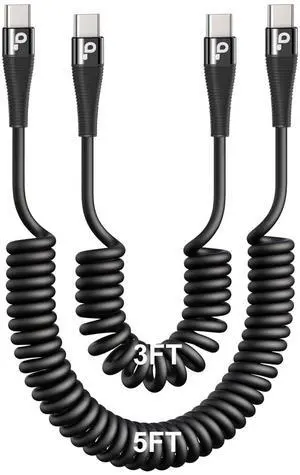USB C to C Cable for Car 3FT&5FT 100W Coiled USB C Fast Charging Cable for iPhone 16 Short USB Type C Cable for iPhone 15/Pro/Plus/Pro Max/ Galaxy S23 Compatible All Type C Devices-Black