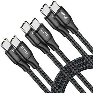 USB C to USB C Cable 60W [3PCS 3.2ft 4.9ft 6.5ft] 3A Blue Braided High-Speed USB C Charging Cable Compatible with  Galaxy S22/S21/S20 Ultra Note 20/10 etcGrizzly