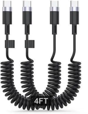 USB C to USB C Coiled Cable [2-Pack] 60W 3A 4FT Type C Charger Cord for Car USBC to USBC Android Auto & Carplay Cable Fast Charging for iPhone 16&15 Series iPad Galaxy Google Pixel Moto LG etc