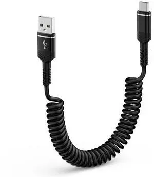 USB A to USB C Cable Coiled Car Charger Cord 6FT for iPhone 16e 16 Pro Max 16 Plus 16 Pro 16 15 Pro Max 15  Galaxy S24 FE Ultra A15 A35 A55 Fast Charging Retractable Android Auto Phone Wire