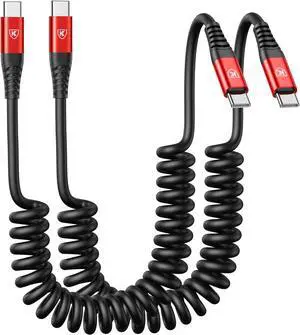 USB C Cable 3ft 2Pack USB C to USB C Charger Cable for Car Coiled Type C Fast Charging Cable for iPhone 16/15/Plus/Pro/Pro Max/MacBook Pro 2020/iPad Pro 2020/iPad Air 4/ Galaxy S23-Red