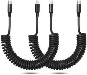 Coiled USB C Cable Car Charger Cord 2-Pack USB C to USB C 60W Fast Charging 3FT Retractable Type C to Type C Carplay&Android Auto Cable for iPhone 16 15 Pro Max Plus  Galaxy S25 S24 A16