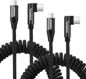 3FT Coiled USB C Cable 2Pack 90 Degree Braided USB C to Type C Charger Cable for Car 100W Charging Cord Compatible with iPhone 16 15 iPad  Galaxy Google Pixel Moto LG TCL Phones