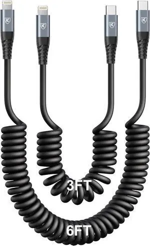USB C to Lightning Cable [3FT+6FT] 2Pack Coiled iPhone Charger Cable Fast Charging for Car [ MFi Certified] Short USBC iPhone Cord Compatible with iPhone14/13/12/11 Pro Max/8/Plus/iPad/CarPlay