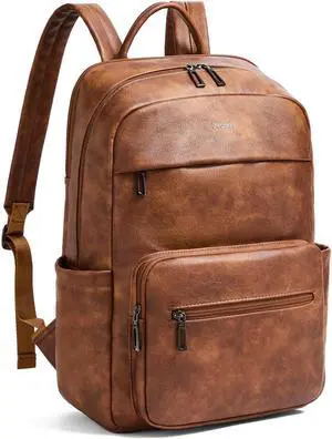 Laptop Backpack for Women Leather Work Backpack Purse Large Fashion 15.6 Computer Backpack for Travel College Brown