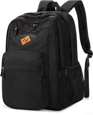 26L Black Backpack for School College and Travel: Water Resistant Bookbag with 8 Compartments