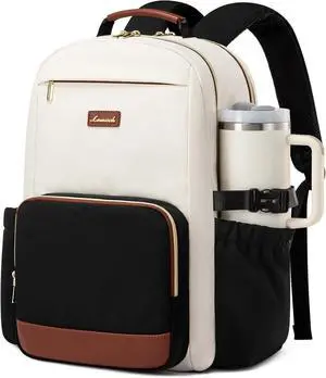 Laptop Backpack for Women with Pouch Pocket for Large Capacity Cup 15.6 Inch Laptop Computer Bag Travel Backpack Purse Waterproof Work Business Backpack College Teacher Bags Beige-Black-Brown