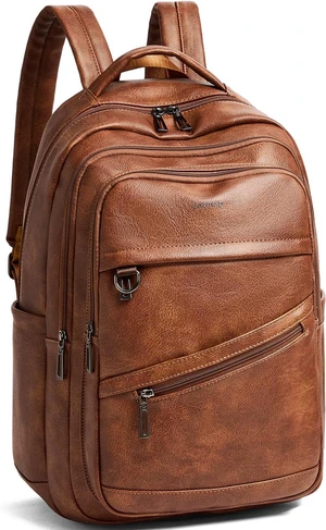 Vegan Leather Backpack for Women & Men Travel Carry-On Purse, College & Work Bookbag Fits 16.5" Laptop, Brown Vegan Leather Backpack for Women & Men Travel Carry-On Purse, College & Work Bookbag Fits 16.5" Laptop, Brown