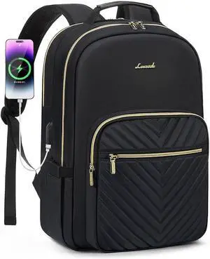 Laptop Backpack for Women 17.3 inch Cute Womens Travel Backpack Purse Professional Computer Bag Waterproof Work Business College Teacher Bags Carry on Backpack with USB Port Black