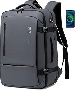 17.3 Inch Travel Laptop Backpack for Men Water Resistant Carry On Backpack with USB Port Expandable Computer Daypack Grey Business Backpack for College/Work