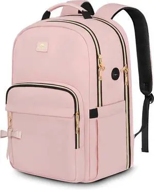 Pink Laptop Backpack for Women 17 Inch TSA Approved Anti Theft Padded Travel Backpack with Charging Hole & Luggage Strap Large Water Resistant Work Computer Bag for Nurse College
