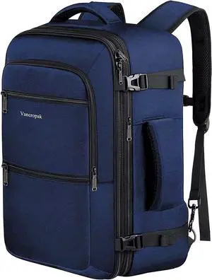 Carry On Backpack 45L Expandable Extra Large Travel Backpack Flight Approved Water Resistant Luggage Suitcase Daypack Lightweight Personal Business Weekender Bag for Men & Women Blue