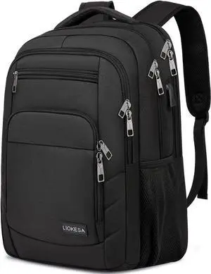Laptop Backpack for Men Women School Backpacks for Boys Girls Water Resistant Black Backpack with USB Charging Port 15.6 Inch College Bookbag Daypack
