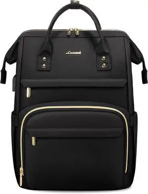 Laptop Backpack for Women 18 Inch Professional Womens Travel Backpack Purse Computer Laptop Bag Nurse Teacher Backpack Waterproof College Work Bags Carry on Back Pack with USB Port Black