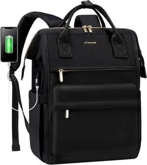 Laptop Backpack for Women 17 Inch Work Teacher Nurse Bag Large Capacity Business Computer Backpack Purse with USB Port Stylish Casual Daypack for Travel Black