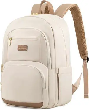 Travel Laptop Backpack for Women Waterproof Work Backpack Fits 15.6 Inch Laptop Large Computer Backpack for College Beige