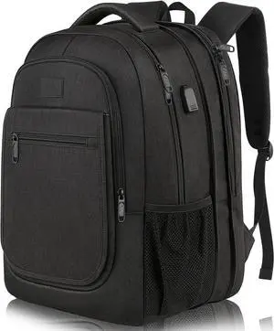 College Large Travel Backpack TSA Expandable Laptop Backpack with USB Charging Port Anti Theft Computer Bag Fit 17.3 Inch Laptop Water Resistant College Computer Bag Gift for Men Women Black