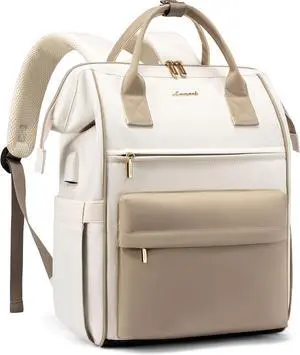 Laptop Backpack for Women 17.3 Inch Travel Backpack with USB Charging Port Large Capacity Laptop Bag Waterproof Bag for Business College Airline Approved Work Backpack(Beige)