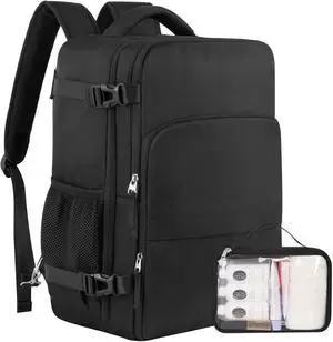 Travel Backpack Carry on Flight approved Travel Bag with Multi-Pockets Waterproof 17.3inch Laptop Backpack for Men Women Black